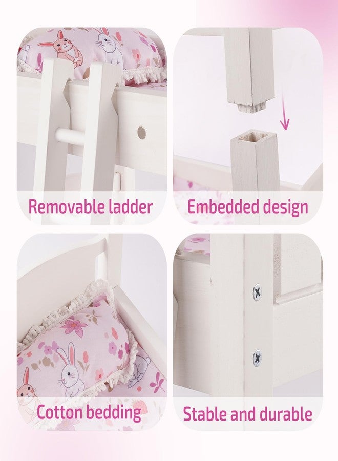 BABESIDE Reborn Baby Dolls Crib with Bedding, Wooden Babys Doll Bunk Bed for 17-20 Inch Dolls, Reborn Baby Doll Bunk Bed with Ladder Removable, Doll Bed for Gift, White - Image 4